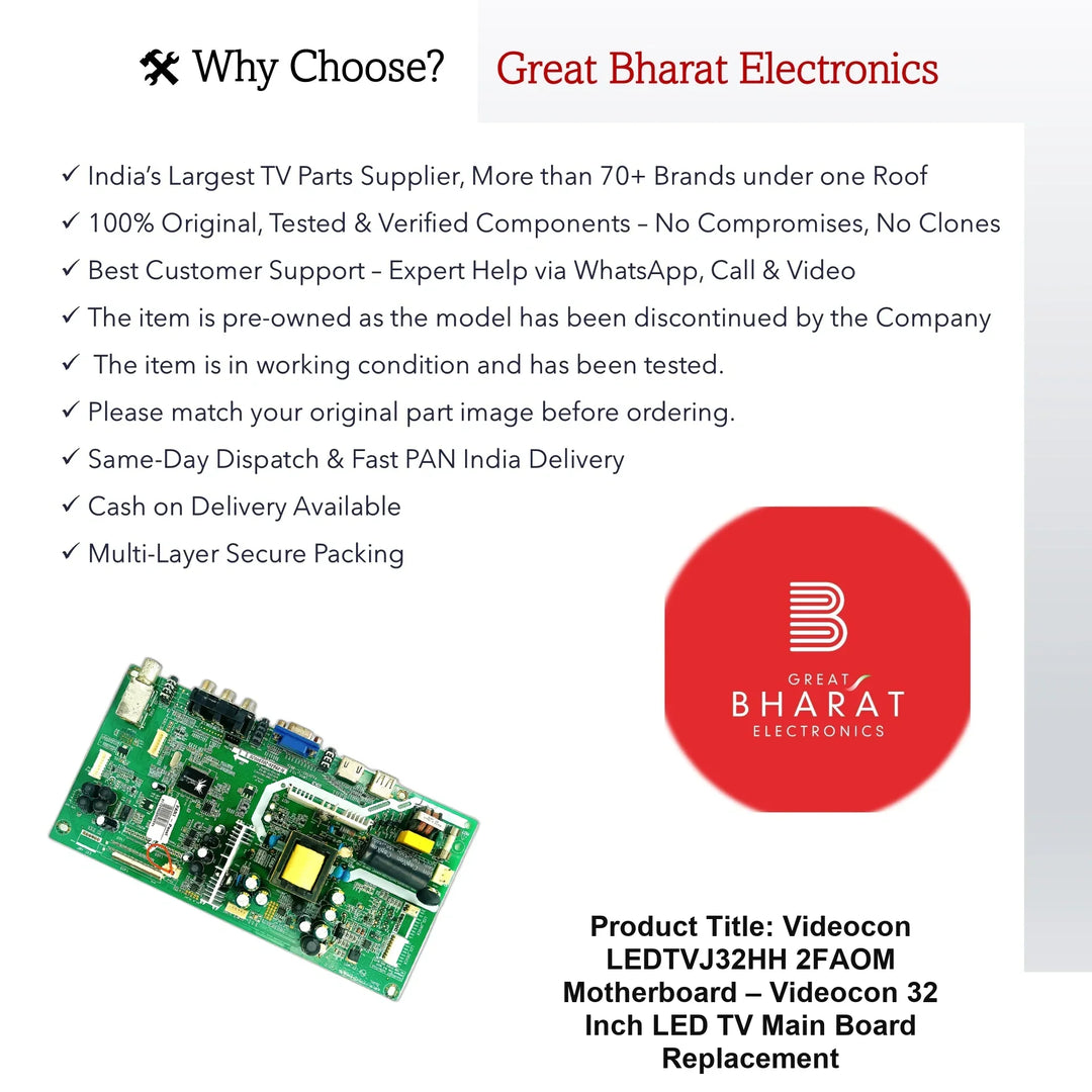 Videocon LEDTVJ32HH-2FAOM Motherboard – Videocon 32 Inch LED TV Main Board Replacement - Great Bharat Electronics