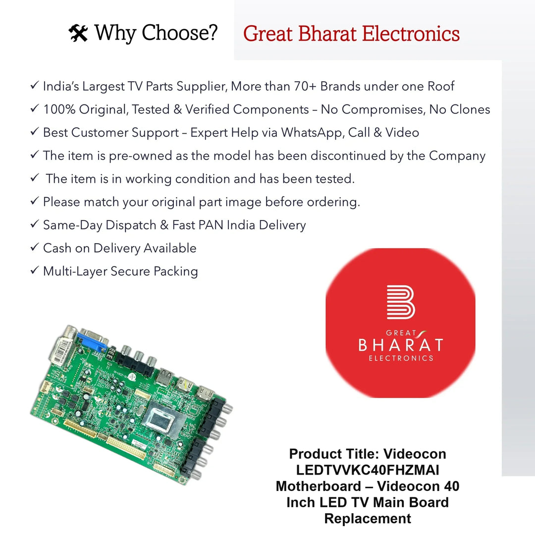 Videocon LEDTVVKC40FHZMAI Motherboard – Videocon 40 Inch LED TV Main Board Replacement - Great Bharat Electronics
