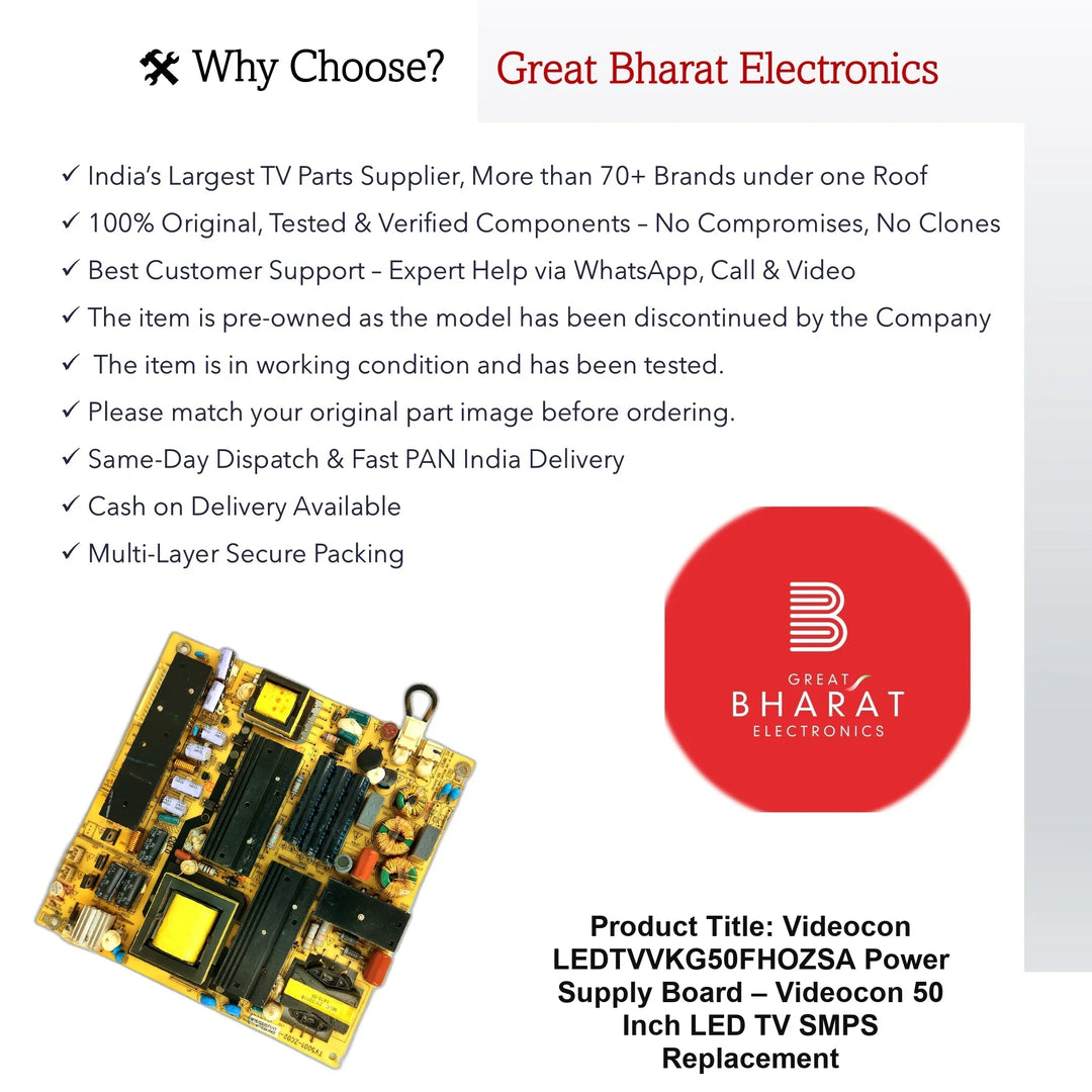 Videocon LEDTVVKG50FHOZSA Power Supply Board – Videocon 50 Inch LED TV SMPS Replacement - Great Bharat Electronics