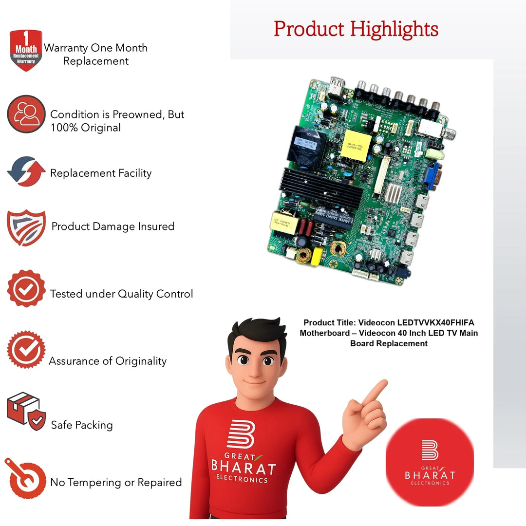 Videocon LEDTVVKX40FHIFA Motherboard – Videocon 40 Inch LED TV Main Board Replacement - Great Bharat Electronics
