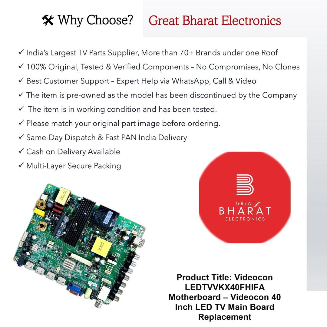 Videocon LEDTVVKX40FHIFA Motherboard – Videocon 40 Inch LED TV Main Board Replacement - Great Bharat Electronics