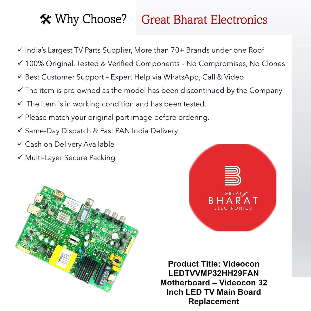 Videocon LEDTVVMP32HH29FAN Motherboard – Videocon 32 Inch LED TV Main Board Replacement - Great Bharat Electronics