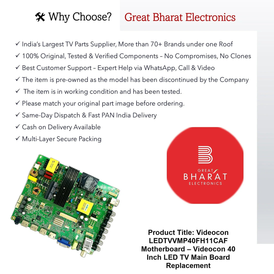 Videocon LEDTVVMP40FH11CAF Motherboard – Videocon 40 Inch LED TV Main Board Replacement - Great Bharat Electronics
