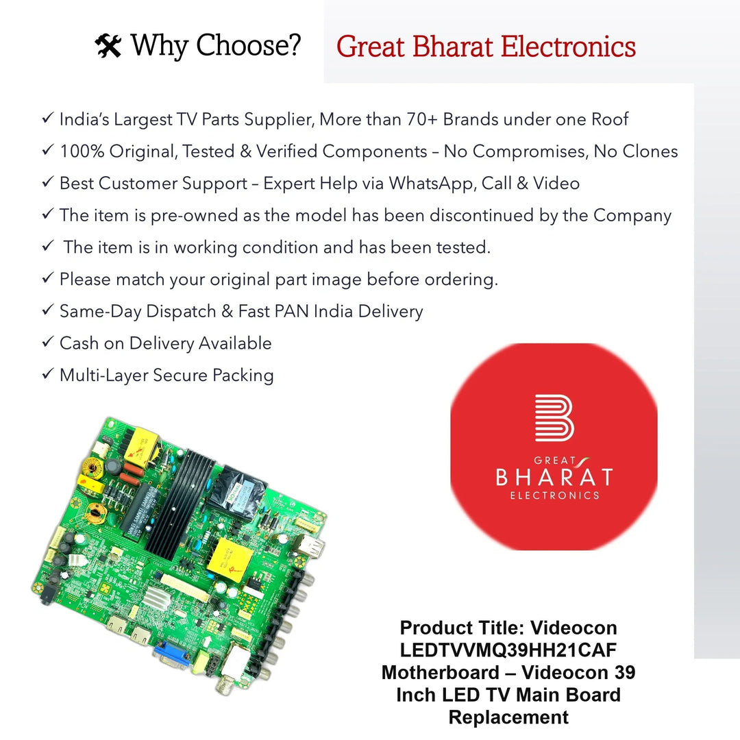 Videocon LEDTVVMQ39HH21CAF Motherboard – Videocon 39 Inch LED TV Main Board Replacement - Great Bharat Electronics