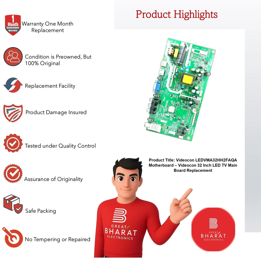 Videocon LEDVMA32HH2FAQA Motherboard – Videocon 32 Inch LED TV Main Board Replacement - Great Bharat Electronics
