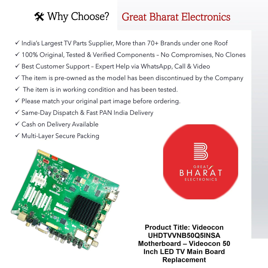Videocon UHDTVVNB50Q5INSA Motherboard – Videocon 50 Inch LED TV Main Board Replacement - Great Bharat Electronics