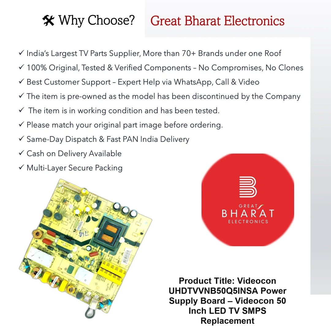 Videocon UHDTVVNB50Q5INSA Power Supply Board – Videocon 50 Inch LED TV SMPS Replacement - Great Bharat Electronics