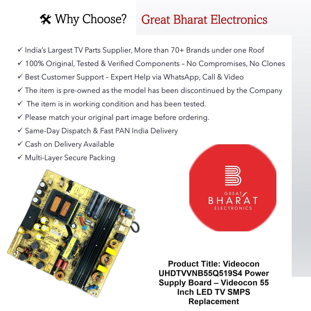 Videocon UHDTVVNB55Q519S4 Power Supply Board – Videocon 55 Inch LED TV SMPS Replacement - Great Bharat Electronics
