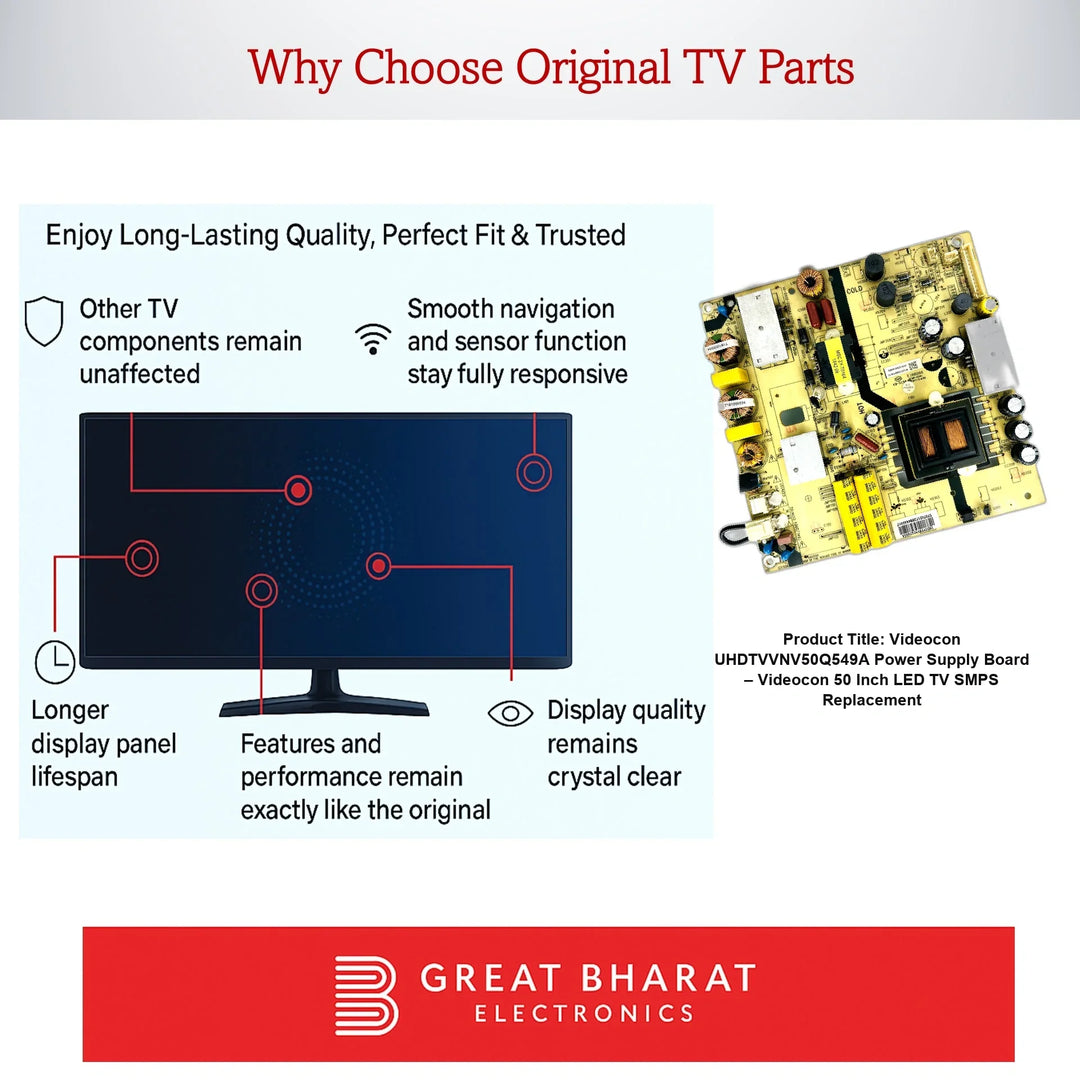 Videocon UHDTVVNV50Q549A Power Supply Board – Videocon 50 Inch LED TV SMPS Replacement - Great Bharat Electronics