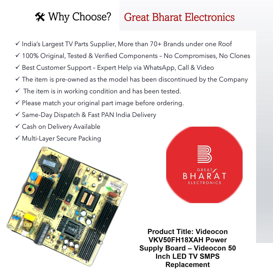 Videocon VKV50FH18XAH Power Supply Board – Videocon 50 Inch LED TV SMPS Replacement - Great Bharat Electronics