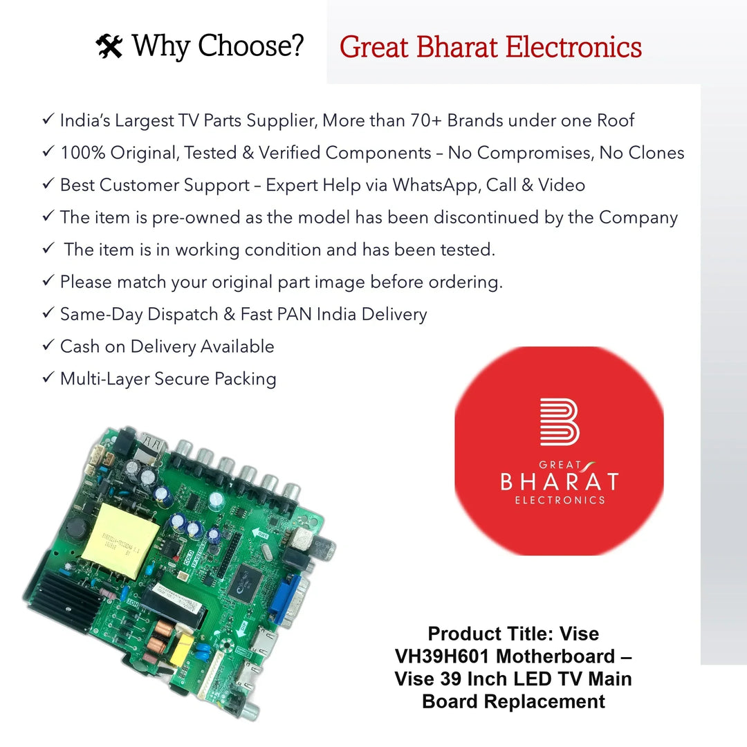 Vise VH39H601 Motherboard – Vise 39 Inch LED TV Main Board Replacement - Great Bharat Electronics