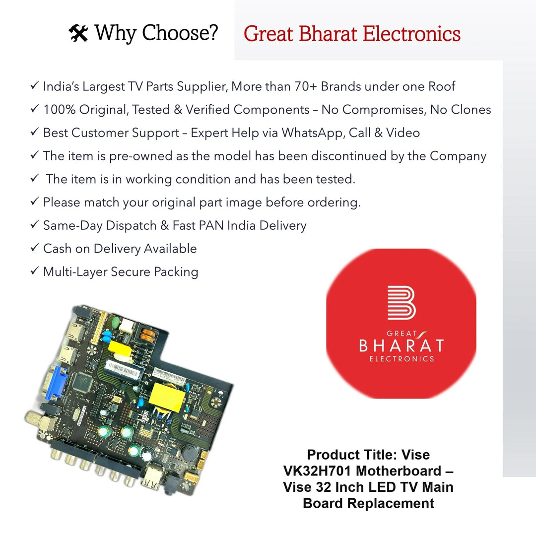 Vise VK32H701 Motherboard – Vise 32 Inch LED TV Main Board Replacement - Great Bharat Electronics