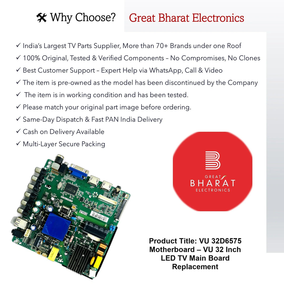 VU 32D6575 Motherboard – VU 32 Inch LED TV Main Board Replacement - Great Bharat Electronics
