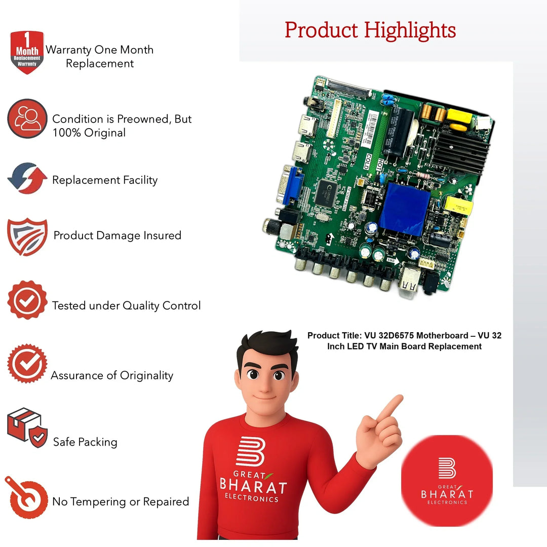 VU 32D6575 Motherboard – VU 32 Inch LED TV Main Board Replacement - Great Bharat Electronics