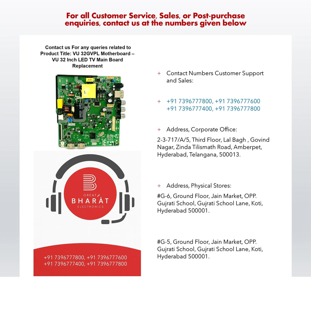 VU 32GVPL Motherboard – VU 32 Inch LED TV Main Board Replacement - Great Bharat Electronics