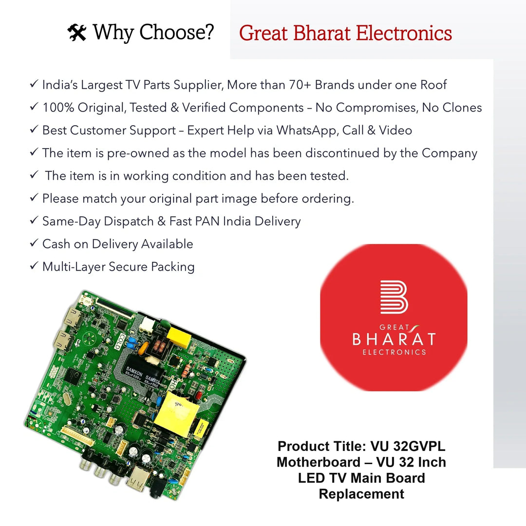 VU 32GVPL Motherboard – VU 32 Inch LED TV Main Board Replacement - Great Bharat Electronics