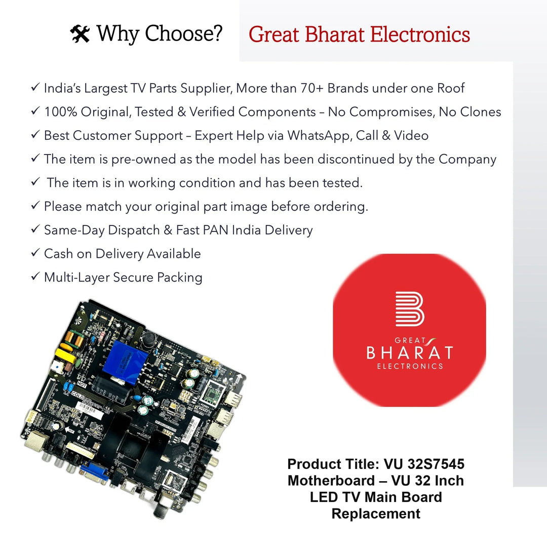VU 32S7545 Motherboard – VU 32 Inch LED TV Main Board Replacement - Great Bharat Electronics