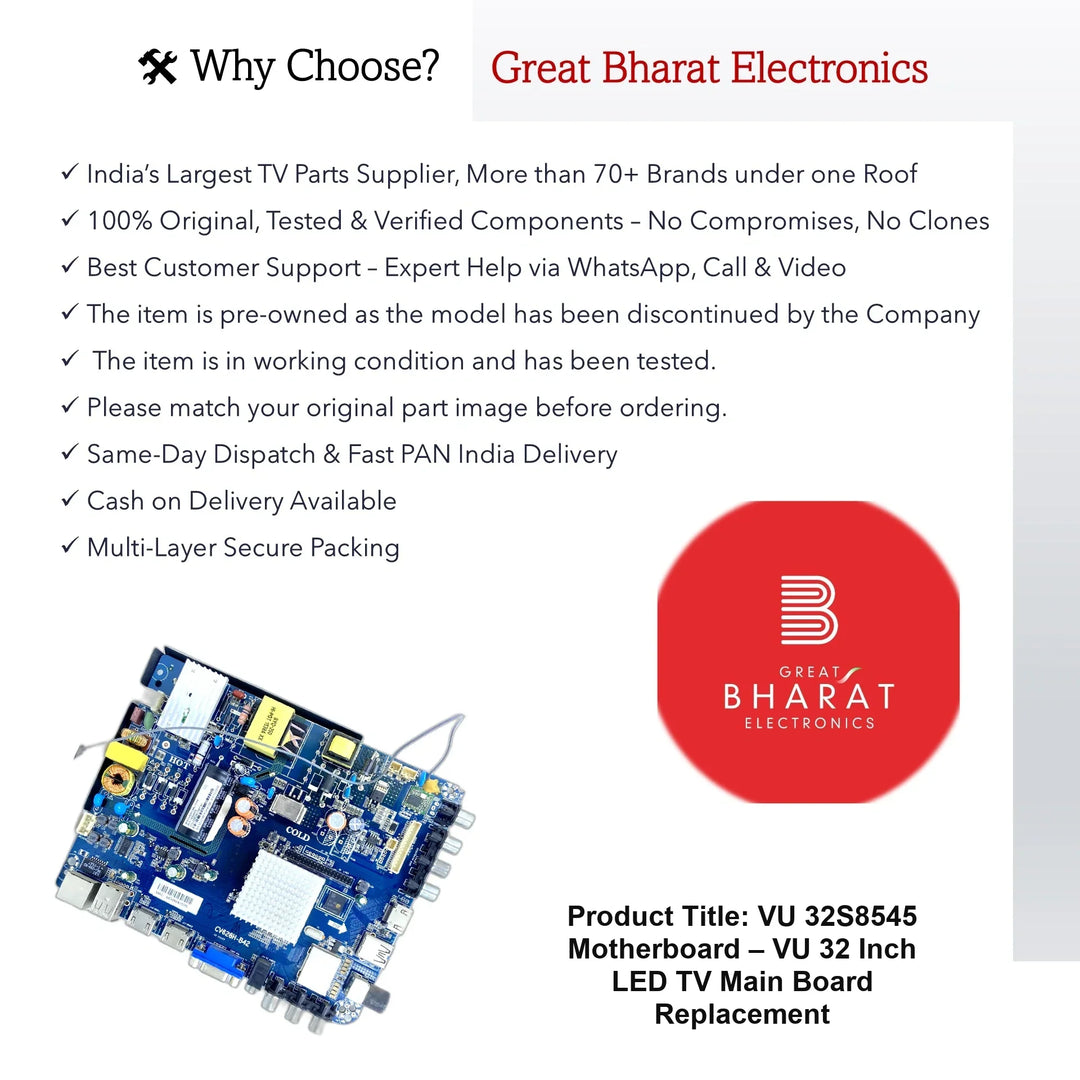 VU 32S8545 Motherboard – VU 32 Inch LED TV Main Board Replacement - Great Bharat Electronics