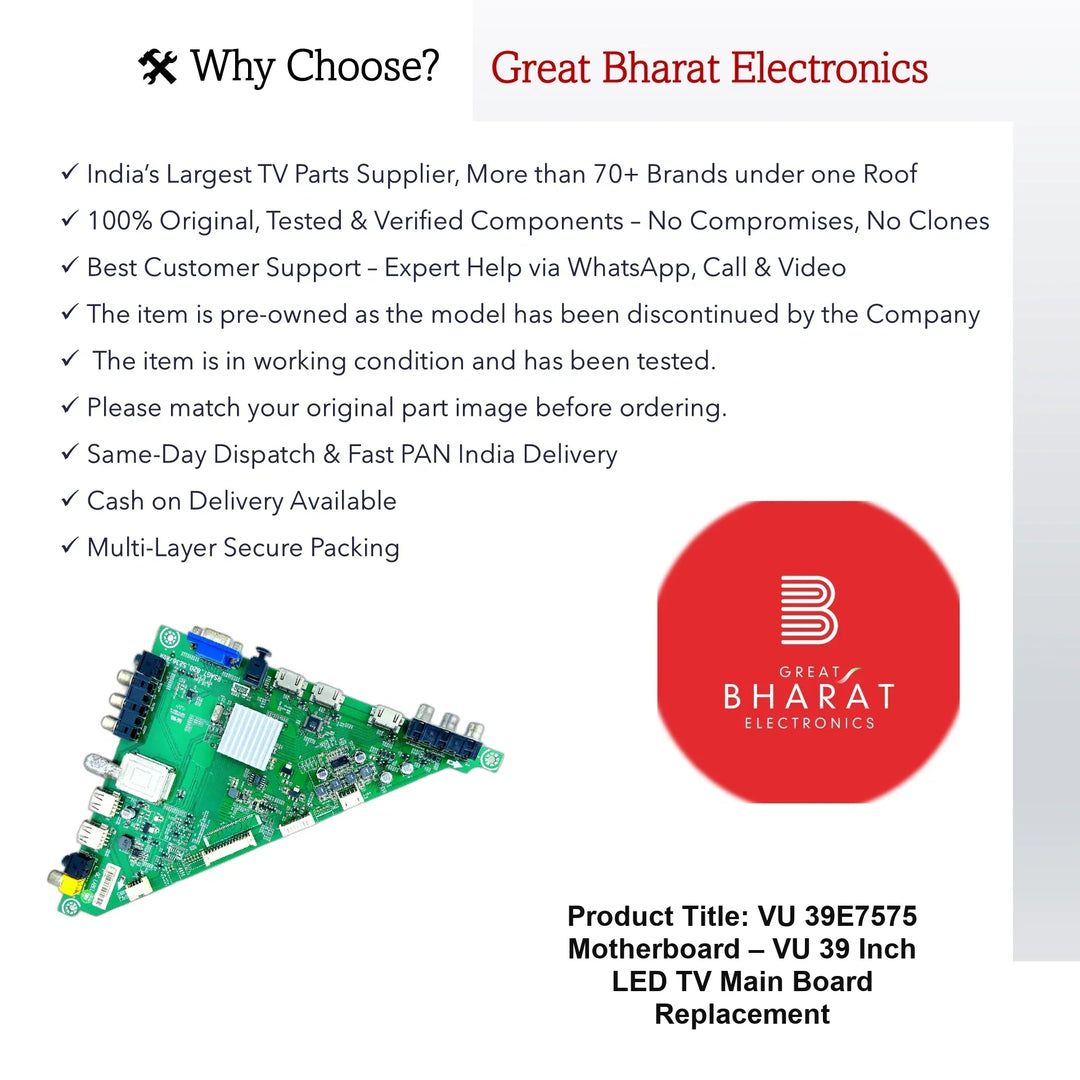 VU 39E7575 Motherboard – VU 39 Inch LED TV Main Board Replacement - Great Bharat Electronics