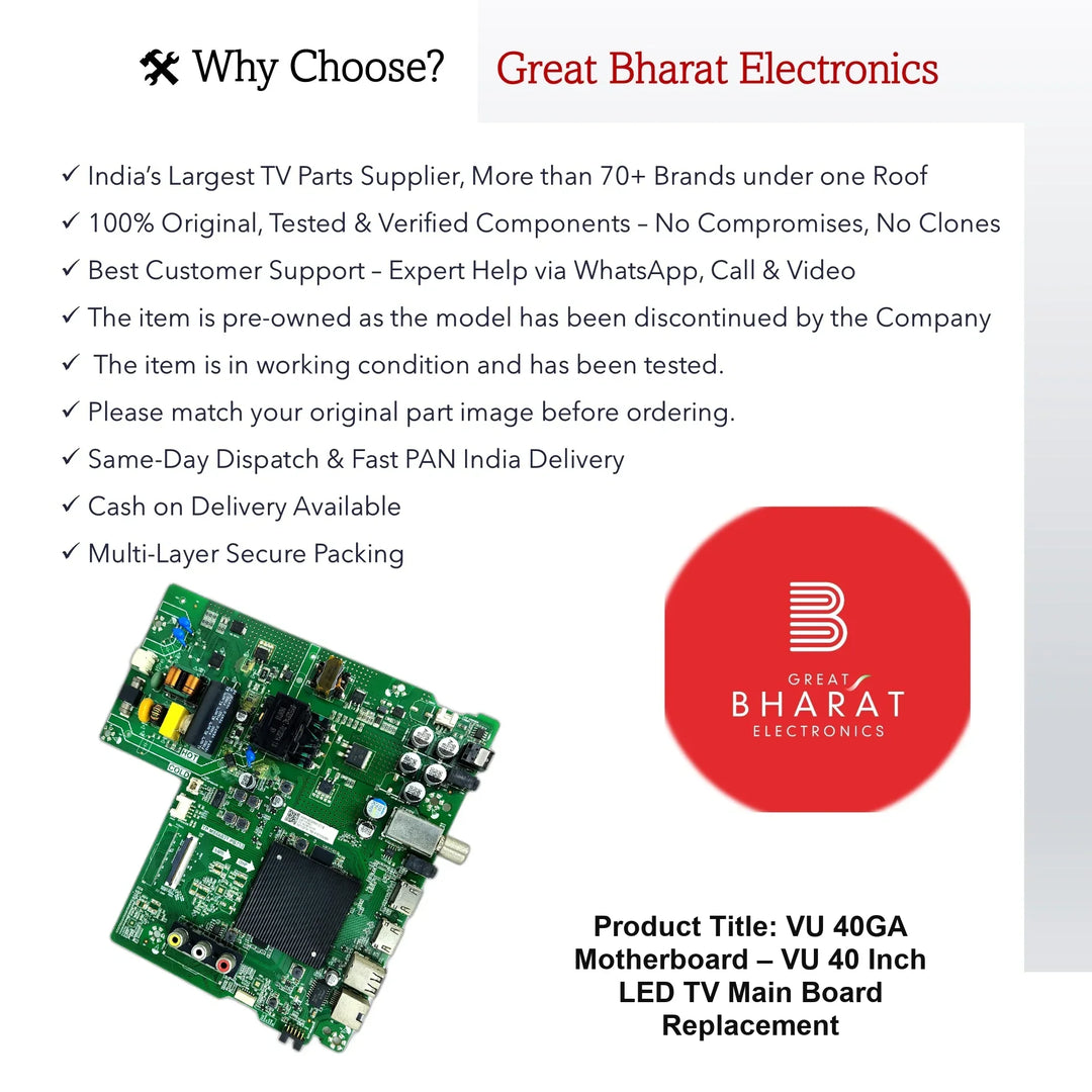 VU 40GA Motherboard – VU 40 Inch LED TV Main Board Replacement - Great Bharat Electronics