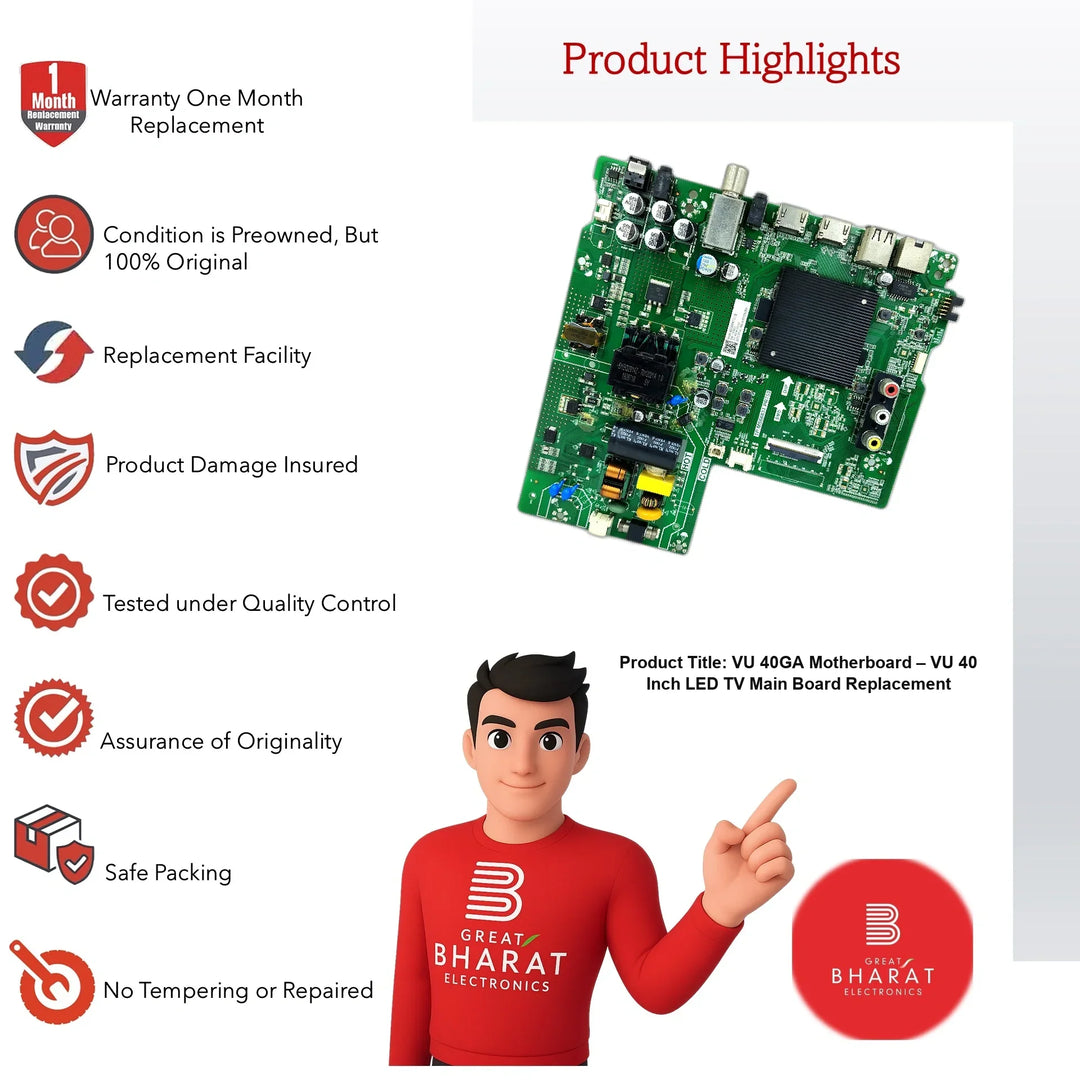 VU 40GA Motherboard – VU 40 Inch LED TV Main Board Replacement - Great Bharat Electronics