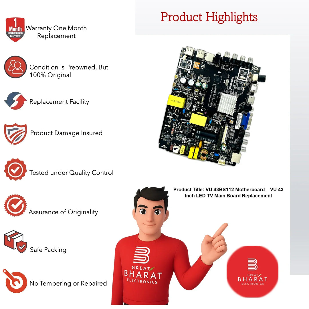 VU 43BS112 Motherboard – VU 43 Inch LED TV Main Board Replacement - Great Bharat Electronics
