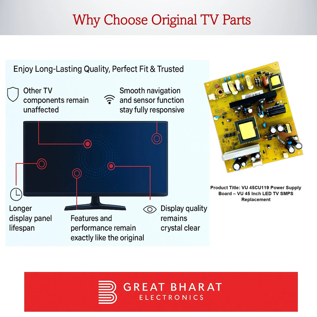VU 45CU119 Power Supply Board – VU 45 Inch LED TV SMPS Replacement - Great Bharat Electronics