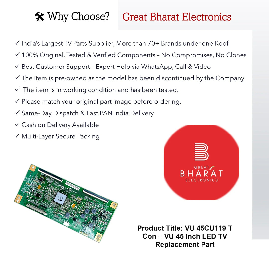 VU 45CU119 T-Con Board β VU 45 Inch LED TV Replacement Part - Great Bharat Electronics