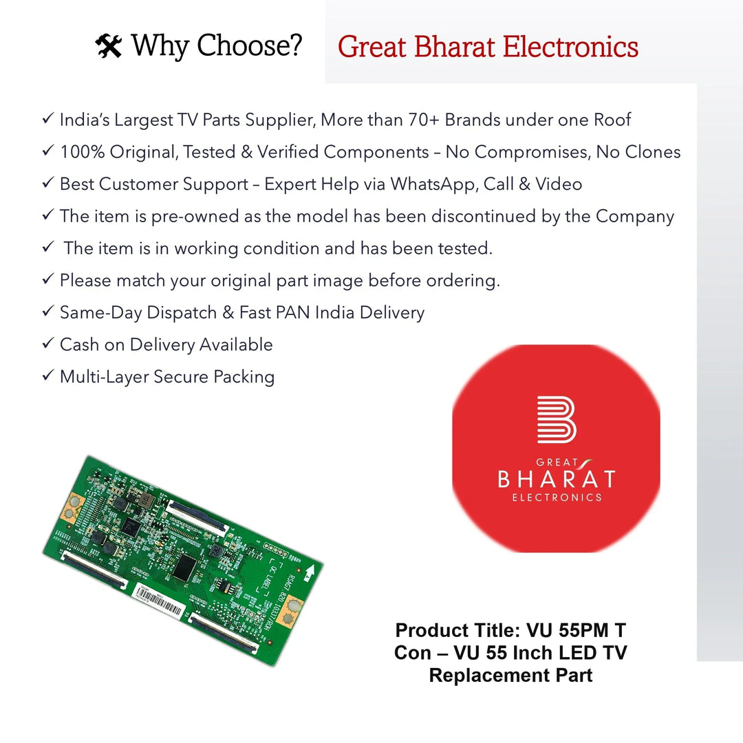 VU 55PM T-Con Board β VU 55 Inch LED TV Replacement Part - Great Bharat Electronics