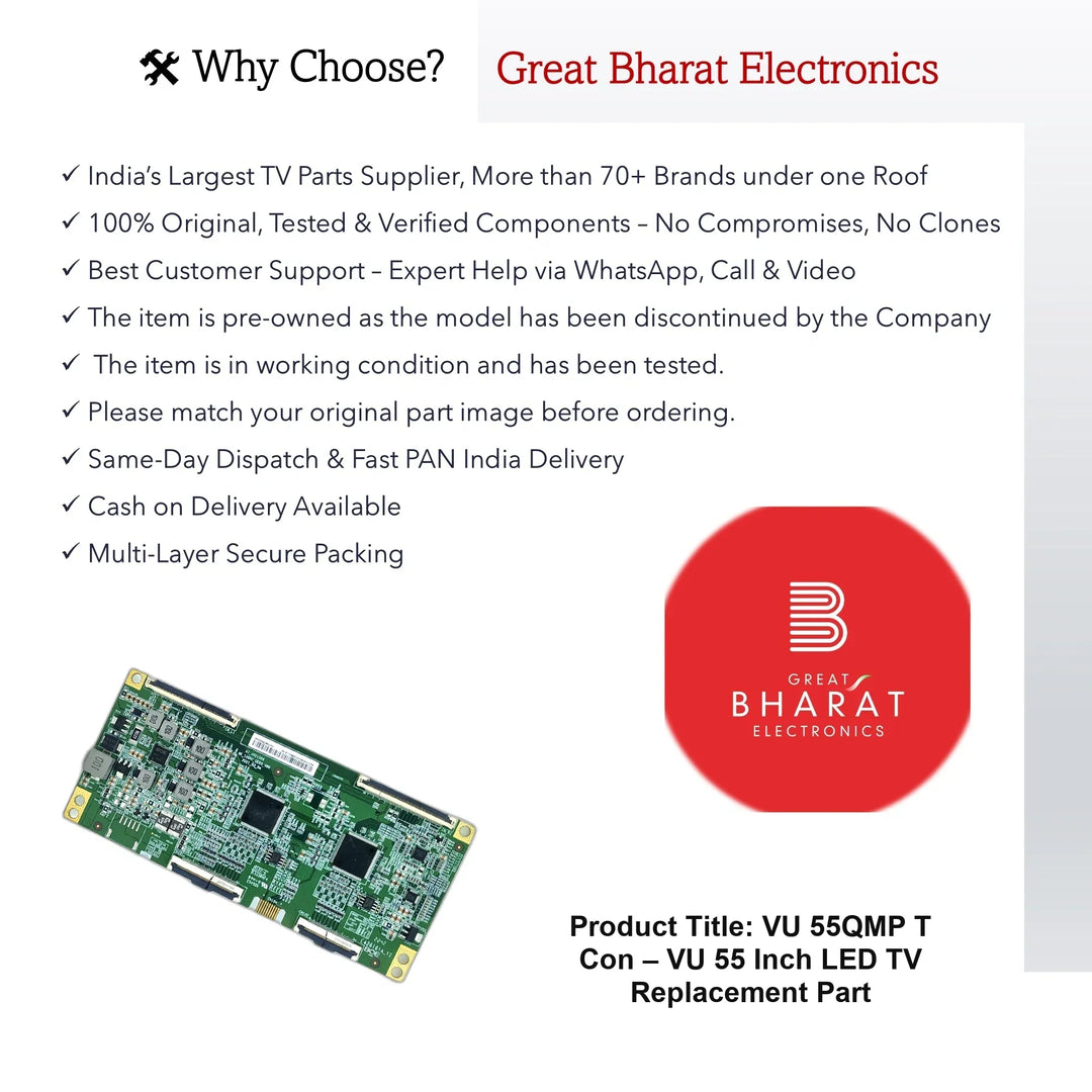 VU 55QMP T-Con Board β VU 55 Inch LED TV Replacement Part - Great Bharat Electronics