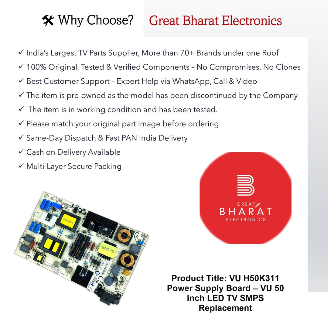 VU H50K311 Power Supply Board – VU 50 Inch LED TV SMPS Replacement - Great Bharat Electronics