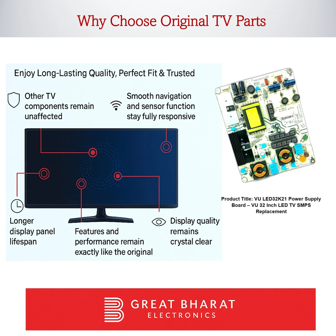VU LED32K21 Power Supply Board – VU 32 Inch LED TV SMPS Replacement - Great Bharat Electronics