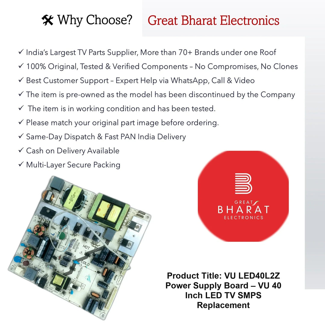 VU LED40L2Z Power Supply Board – VU 40 Inch LED TV SMPS Replacement - Great Bharat Electronics