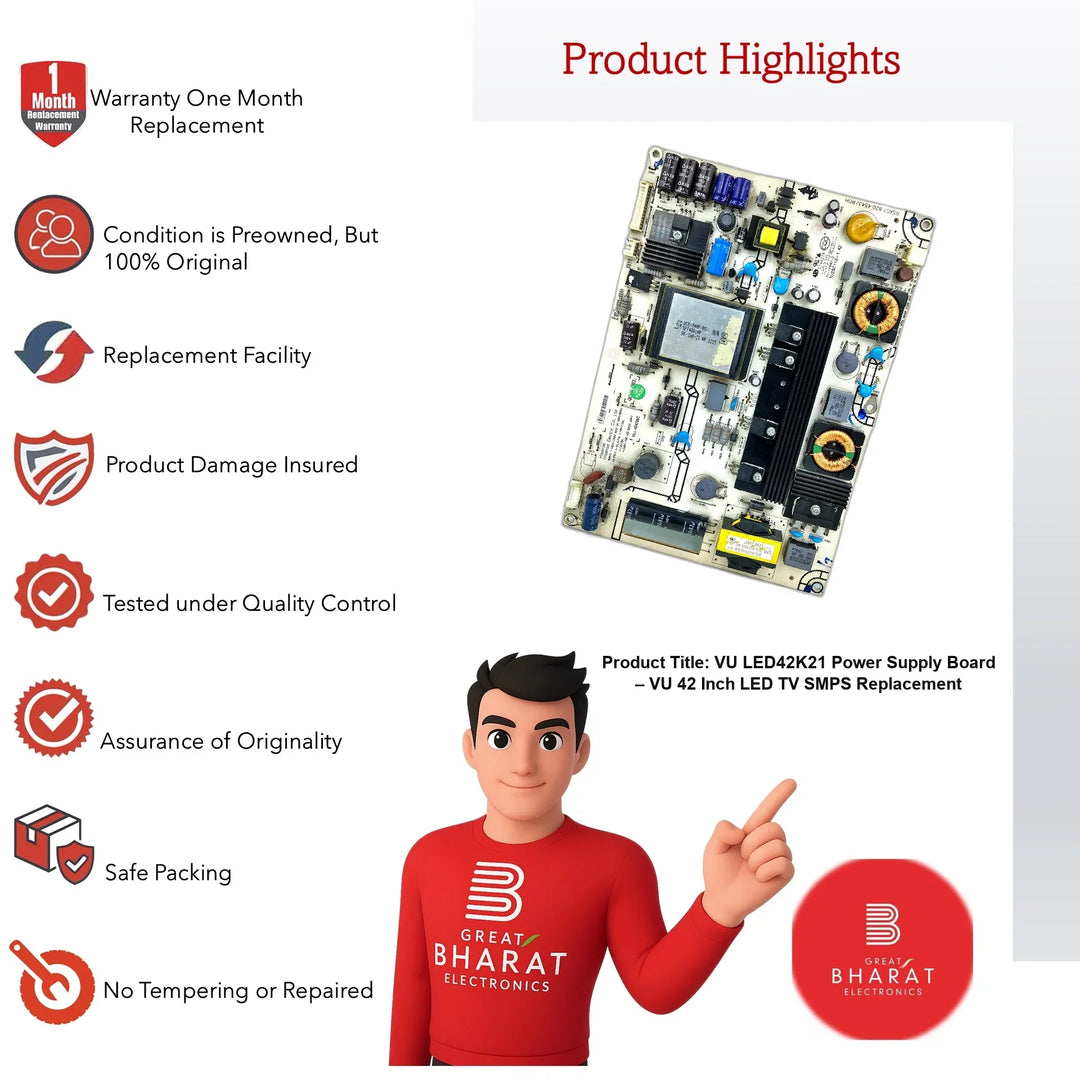 VU LED42K21 Power Supply Board – VU 42 Inch LED TV SMPS Replacement - Great Bharat Electronics