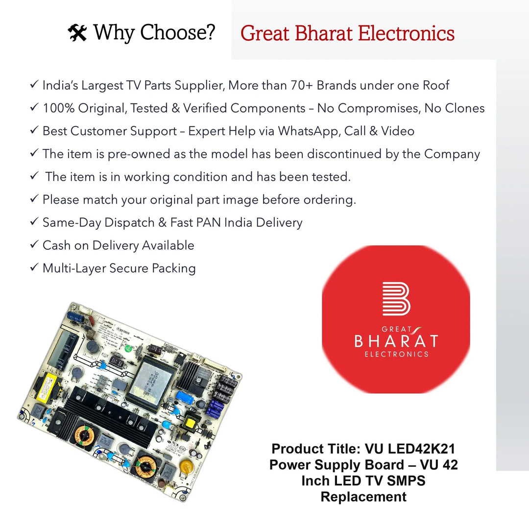 VU LED42K21 Power Supply Board – VU 42 Inch LED TV SMPS Replacement - Great Bharat Electronics