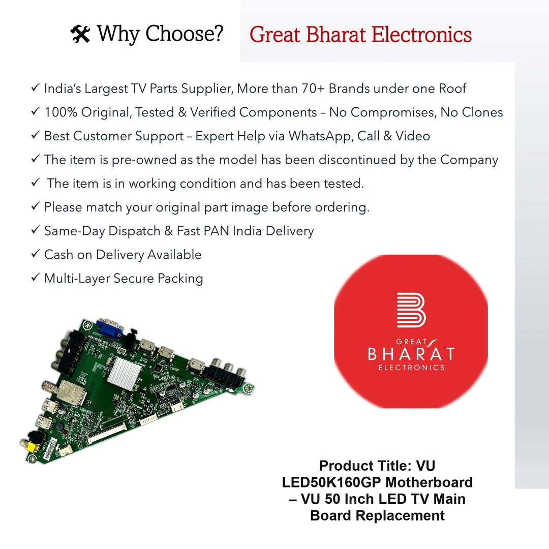 VU LED50K160GP Motherboard – VU 50 Inch LED TV Main Board Replacement - Great Bharat Electronics