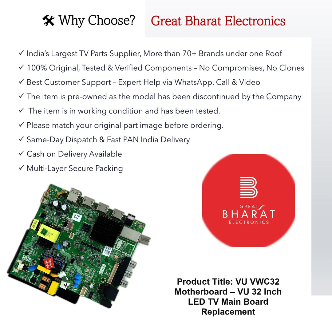 VU VWC32 Motherboard – VU 32 Inch LED TV Main Board Replacement - Great Bharat Electronics