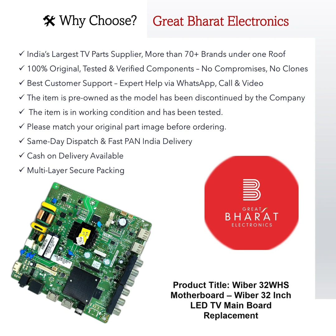 Wiber 32WHS Motherboard – Wiber 32 Inch LED TV Main Board Replacement - Great Bharat Electronics