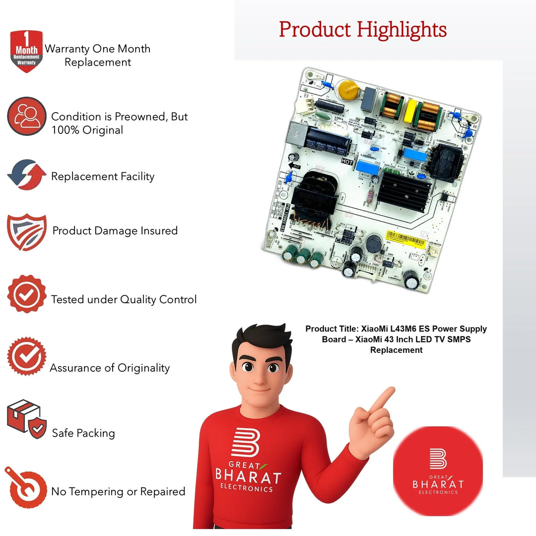 XiaoMi L43M6-ES Power Supply Board – XiaoMi 43 Inch LED TV SMPS Replacement - Great Bharat Electronics