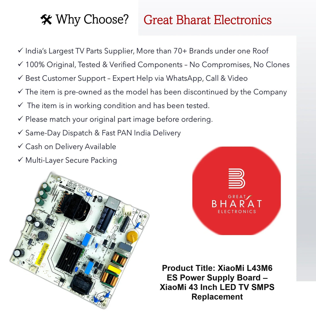 XiaoMi L43M6-ES Power Supply Board – XiaoMi 43 Inch LED TV SMPS Replacement - Great Bharat Electronics