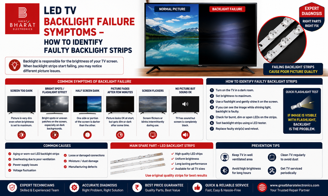 LED TV Backlight Failure Symptoms – How to Identify Faulty Backlight Strips - Great Bharat Electronics
