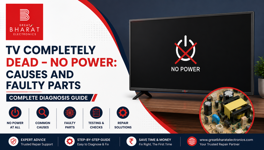 TV Completely Dead – No Power: Causes and Faulty Parts - Great Bharat Electronics