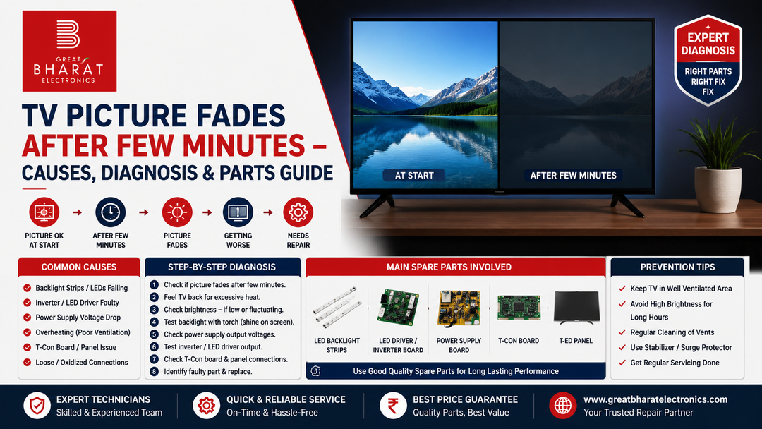 TV Picture Fades After Few Minutes – Causes, Diagnosis & Parts Guide - Great Bharat Electronics