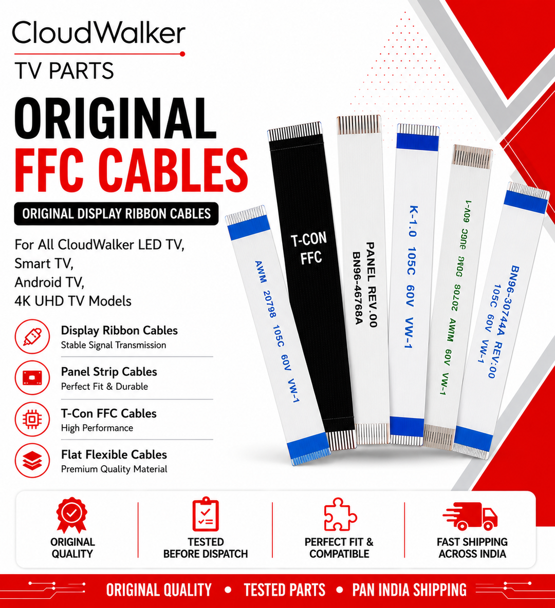 CloudWalker TV FFC Cables | Original Display Ribbon Cables India