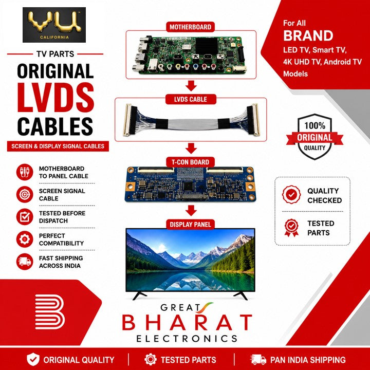 VU TV LVDS Cables | VU Screen & Display Cables - Great Bharat Electronics