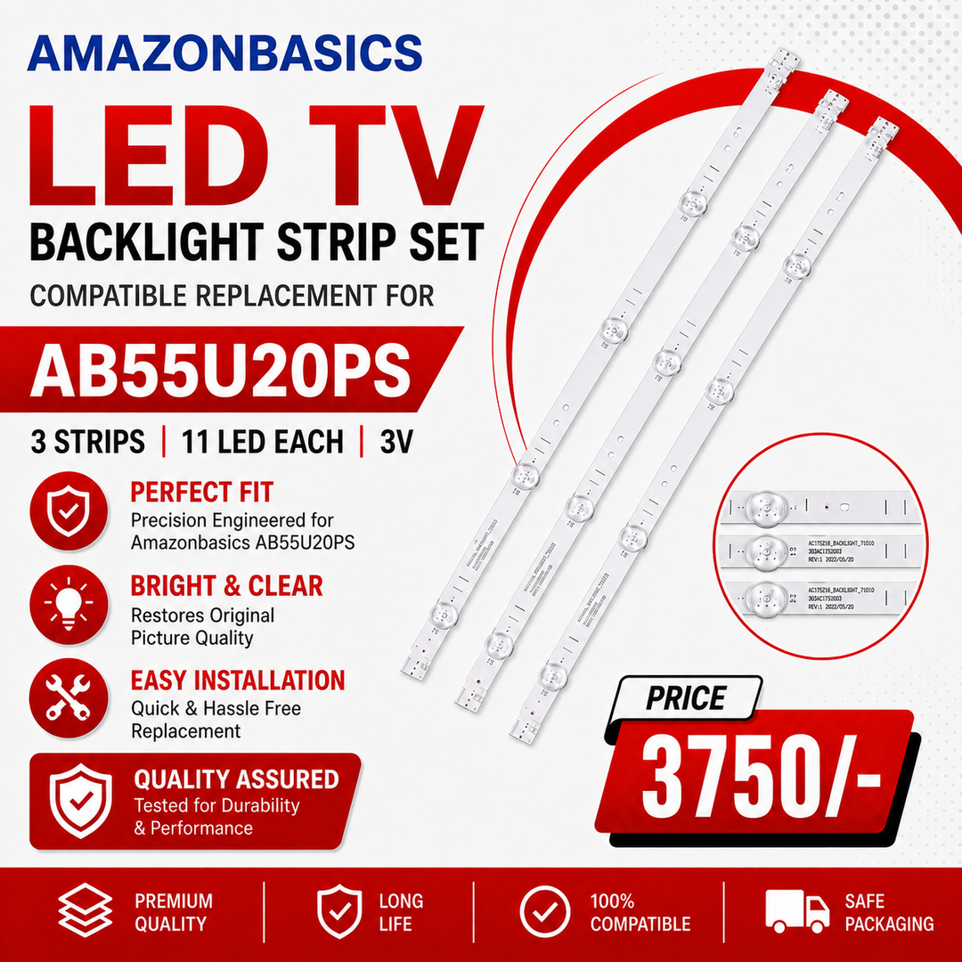 Amazonbasics AB55U20PS LED TV Backlight Strip Set | 3 Strips, 11 LED Each, 3V | Compatible Replacement