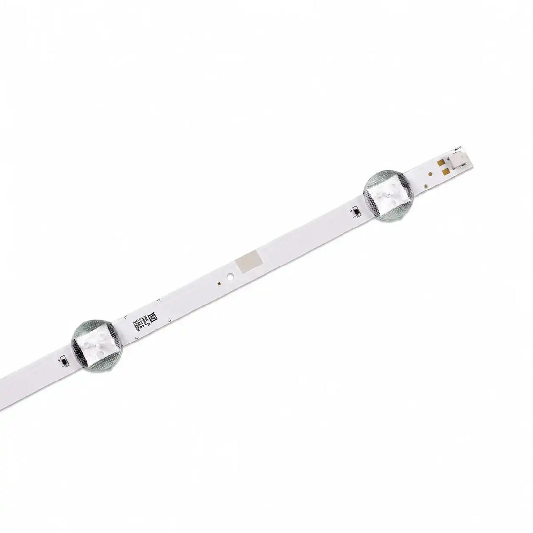 LED TV backlight strip with two circular LED light modules on a white PCB