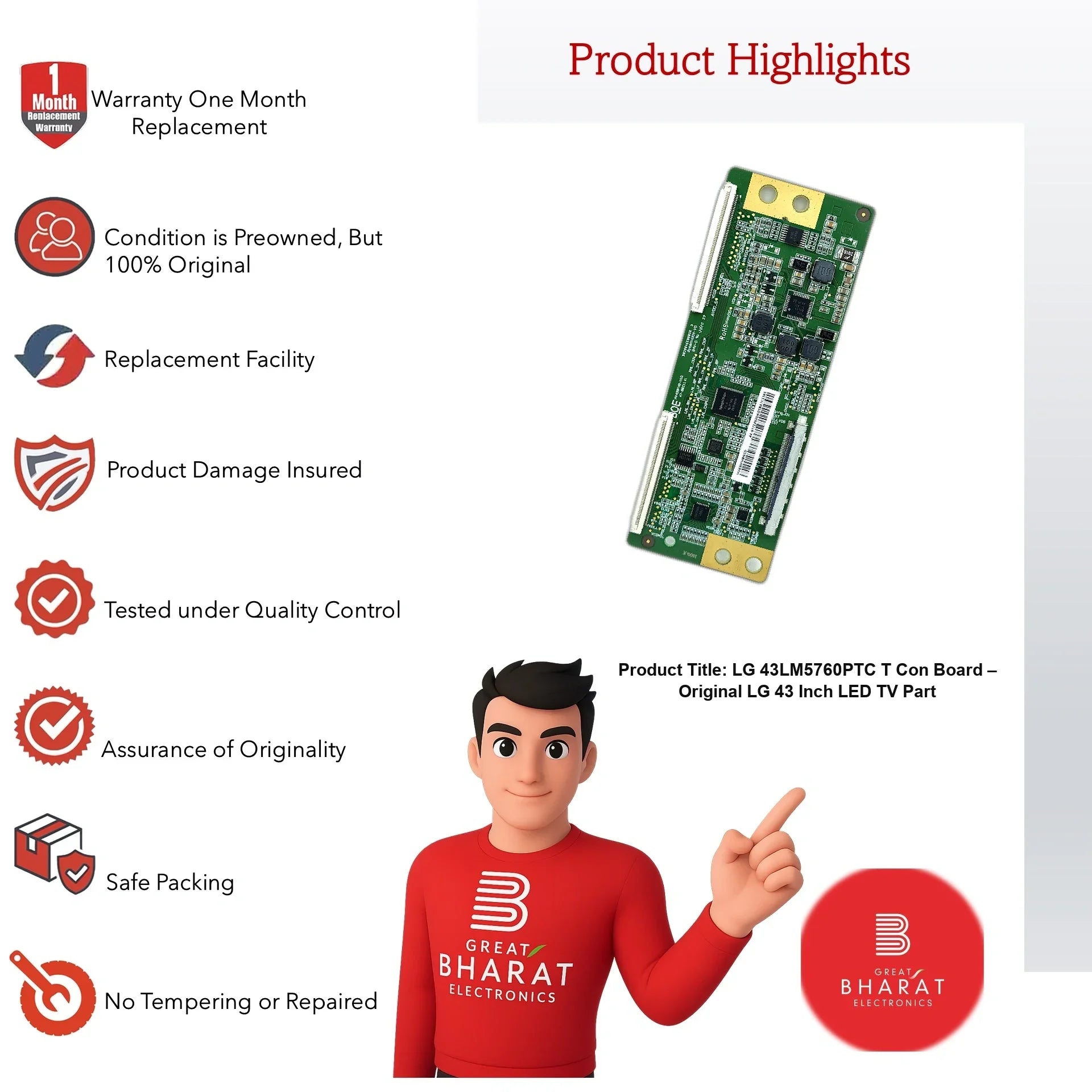 LG 43LM5760PTC T-Con Board – Original LG 43 Inch LED TV Part - Great Bharat Electronics
