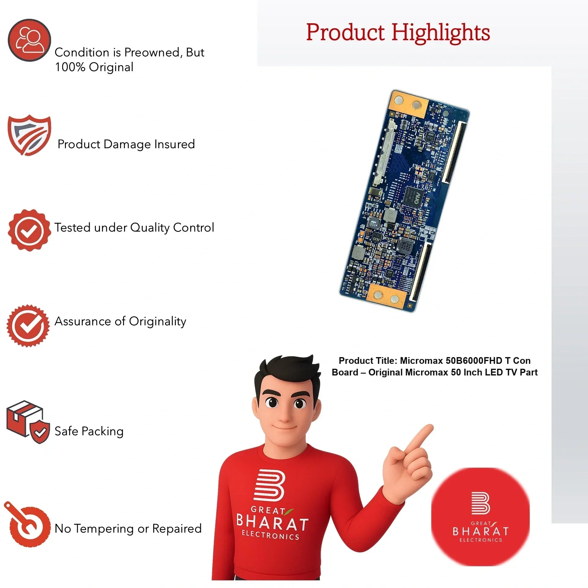 Micromax 50B6000FHD T-Con Board – Original Micromax 50 Inch LED TV Part - Great Bharat Electronics