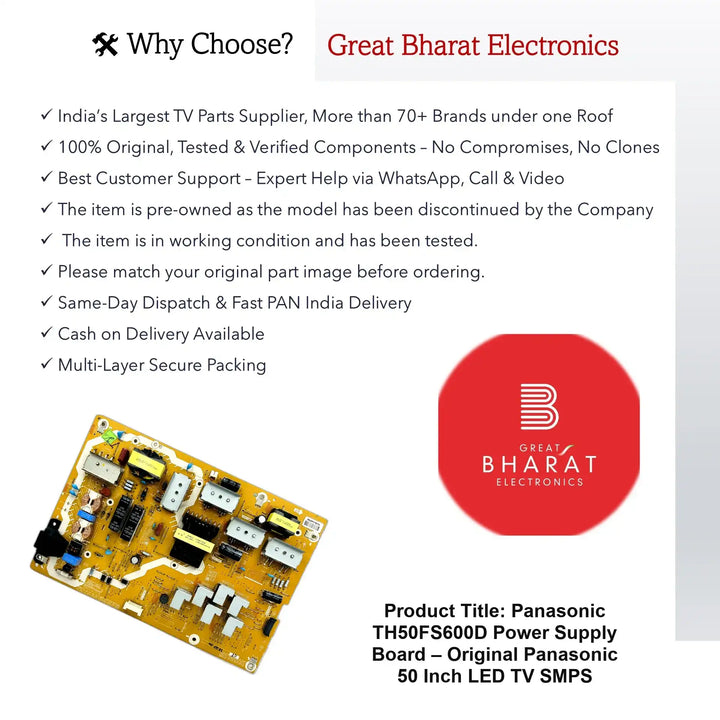 Panasonic TH50FS600D Power Supply Board – Original Panasonic 50 Inch LED TV SMPS - Great Bharat Electronics